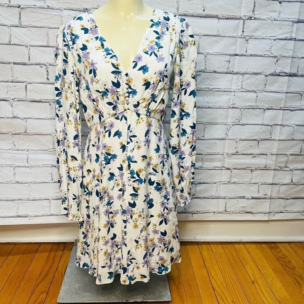 Shoshanna Womens White Floral Long Sleeve Mini Dress Size 6